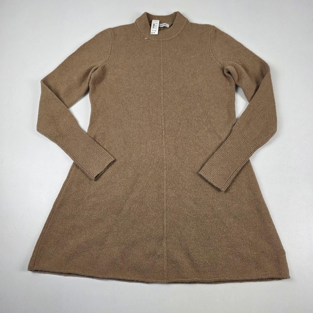 Madewell Sweater Dress Womens Large Beige Mock Neck Long Sleeve Knit A-Line